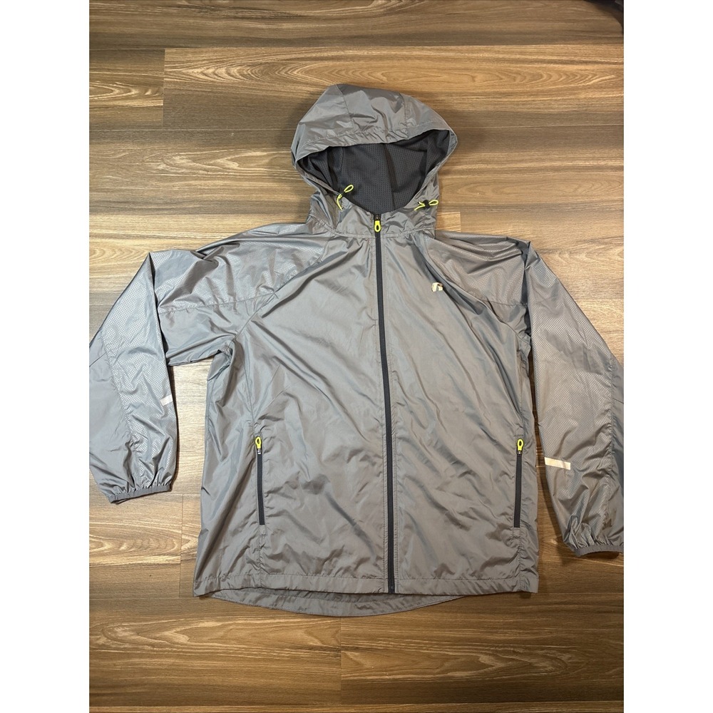 Russell Athletic Reflective Running Jacket Gray Windbreaker With Hood